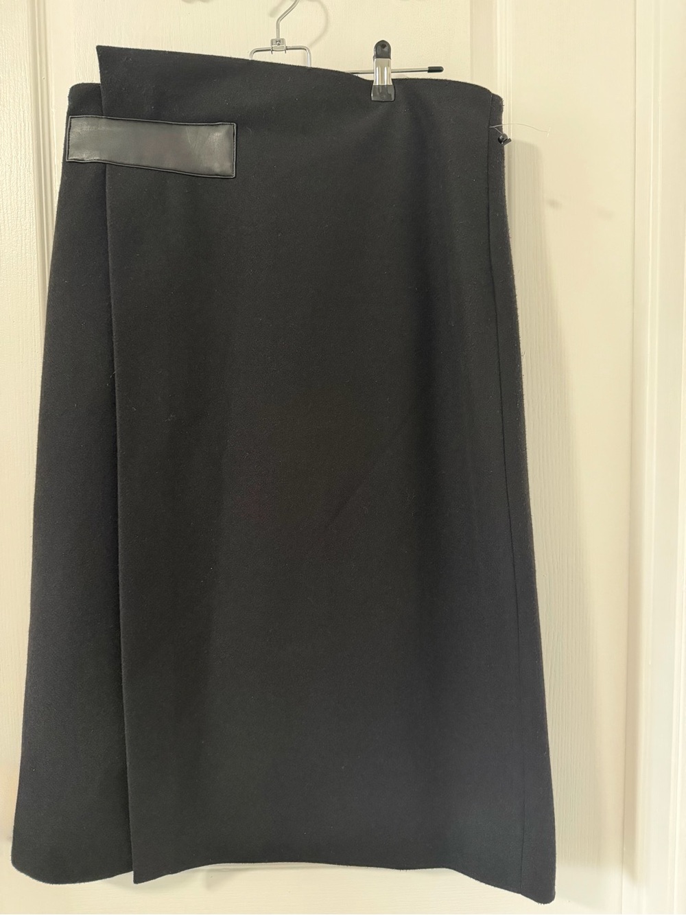 Kenneth Cole Black Midi Wrap Skirt with Faux-Leather Trim